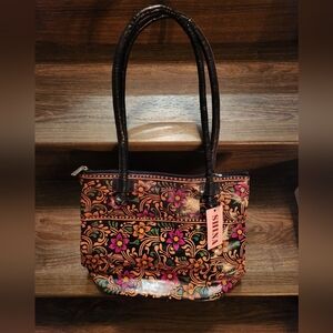 Leather Tote floral printed tote (never used) with tags